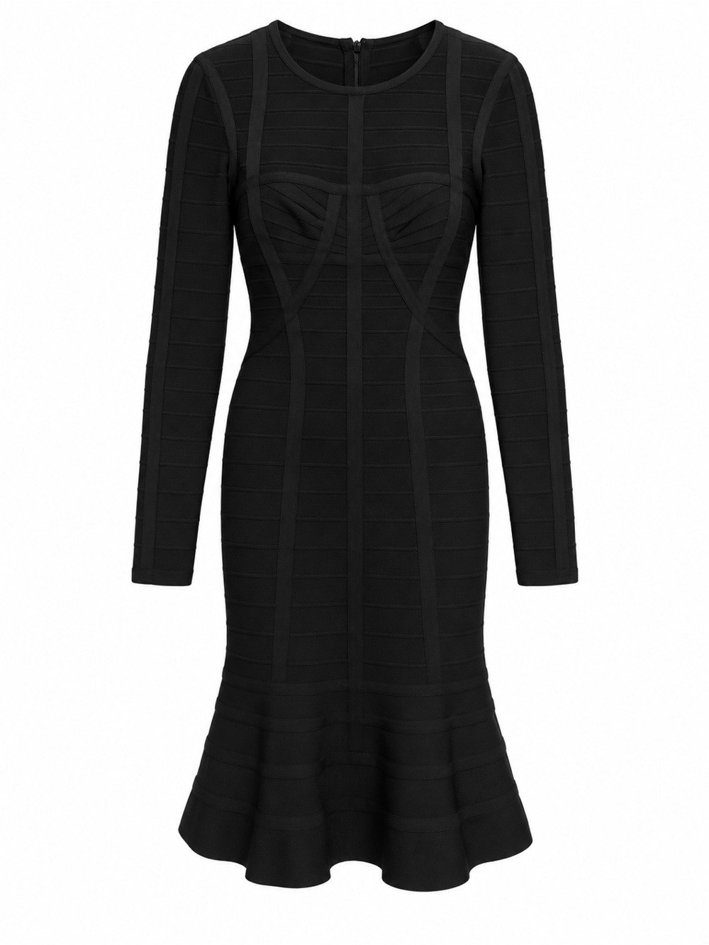 Herve Leger Black Long-Sleeve Bandage Fit-and-Flare Dress